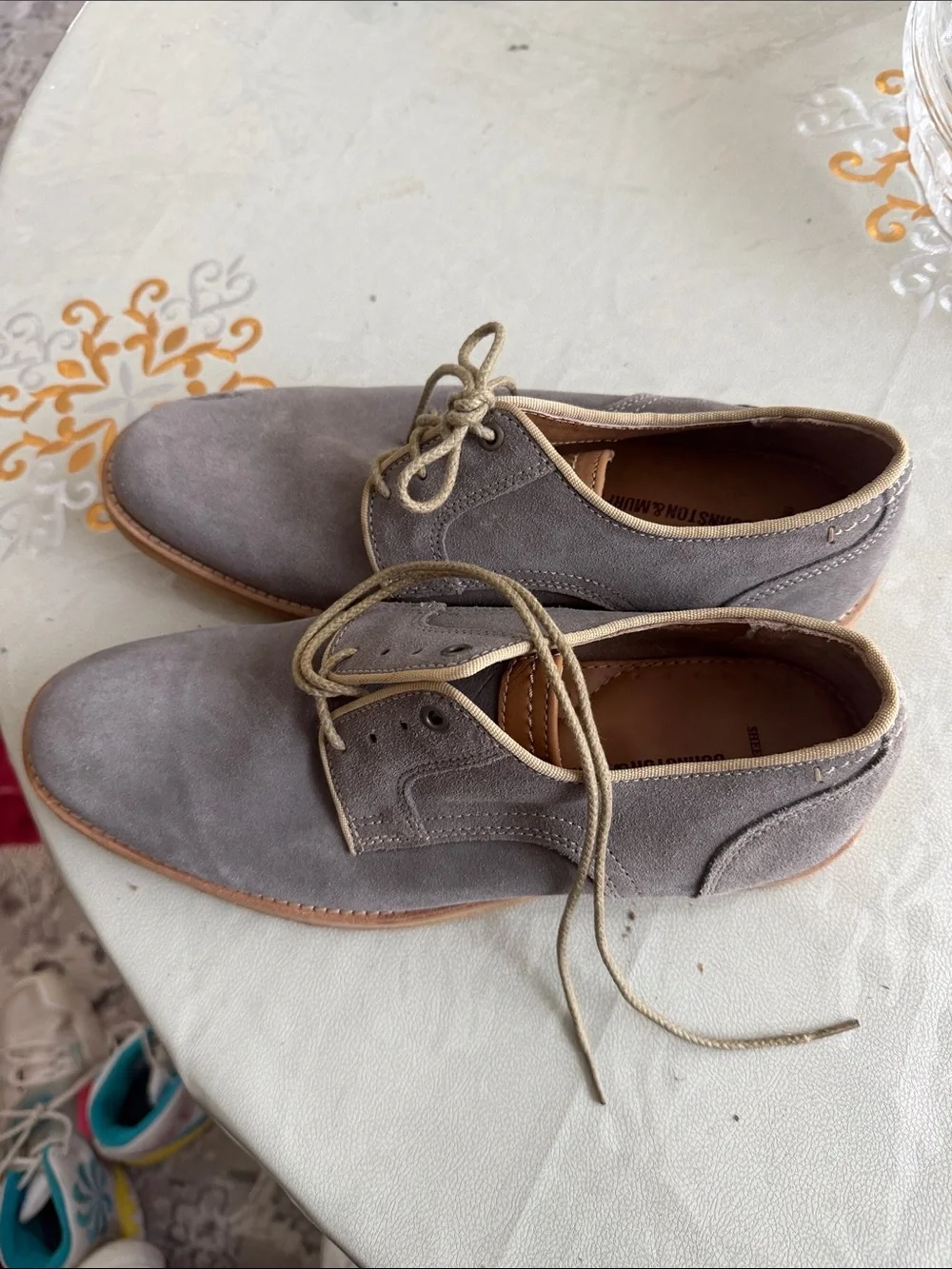 Johnston & Murphy Gray Suede Derby Shoes with Tan Trim